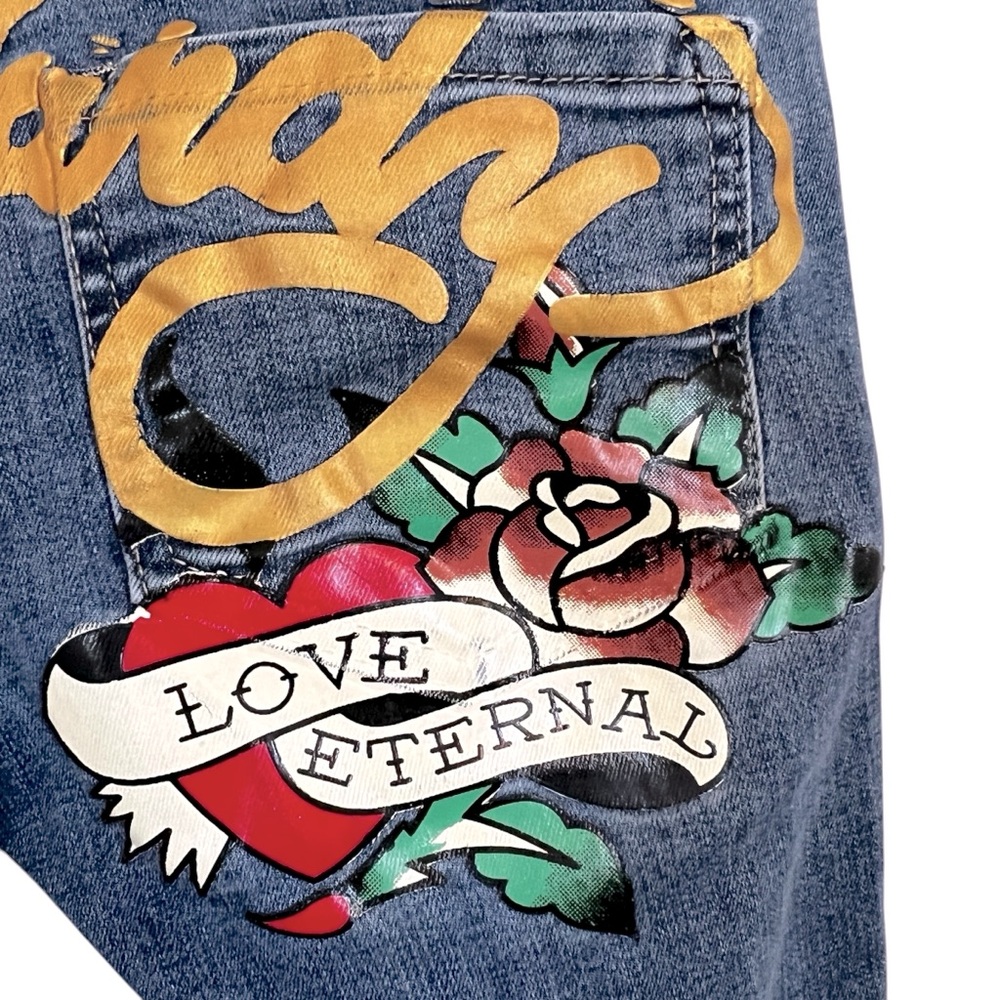 ED HARDY Y2K TRUE LOVE / LOVE ETERNAL WIDE LEG JEAN WOMEN’S SIZE 24 - Picture 7 of 15